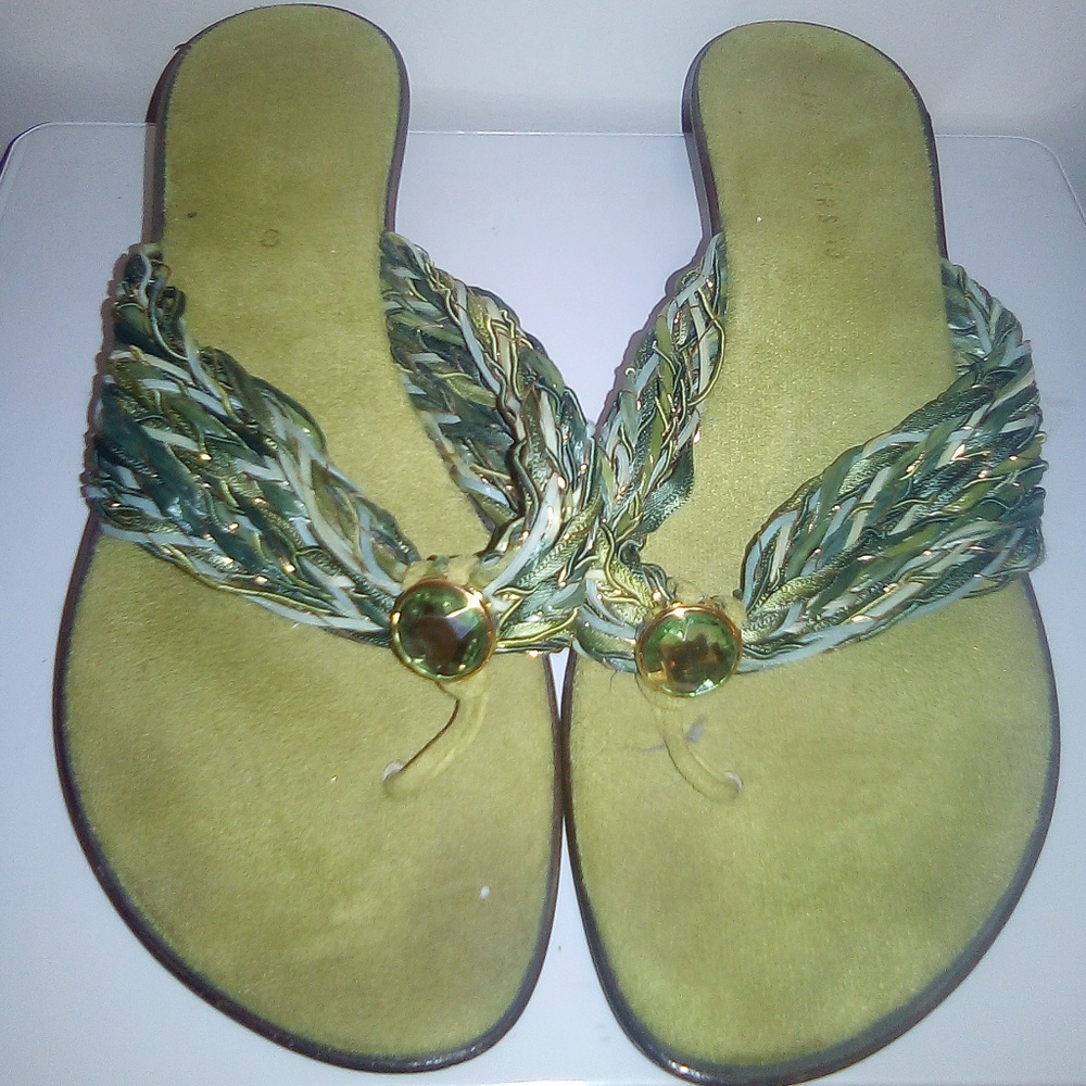 Green Mini Heel Slip on Sandals